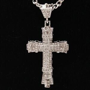 New Silver Tone Rhinestone Cross Necklace N107